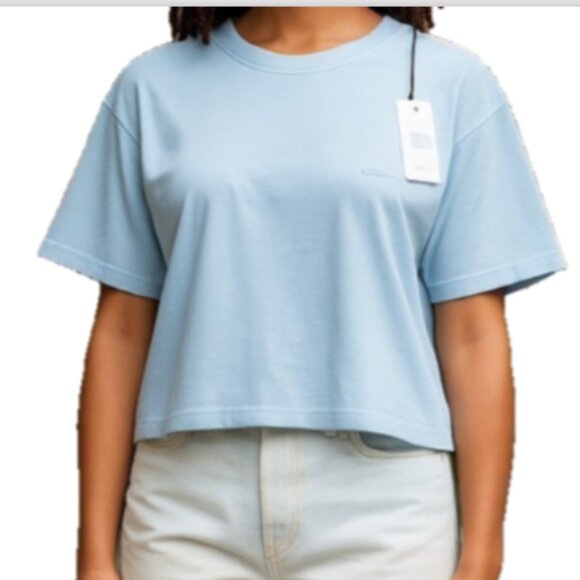 Coach Women's Cropped T-Shirt XL Dusty Blue Organic Cotton Garment Dye NWT - Picture 5 of 12
